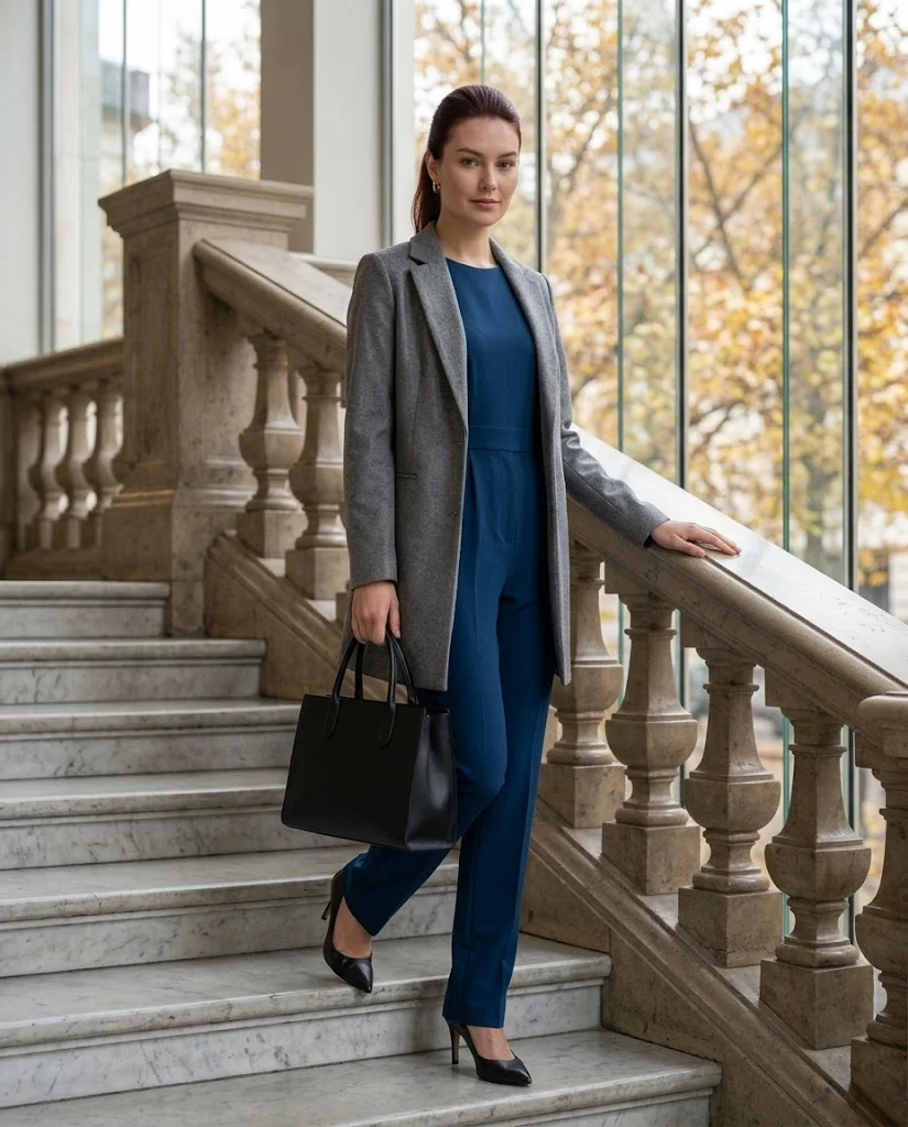 22 Fall Professional Outfits for Women: Chic Office Looks for Every Workday 21 Tailored Jumpsuit with a Longline Blazer Fall Professional Outfit