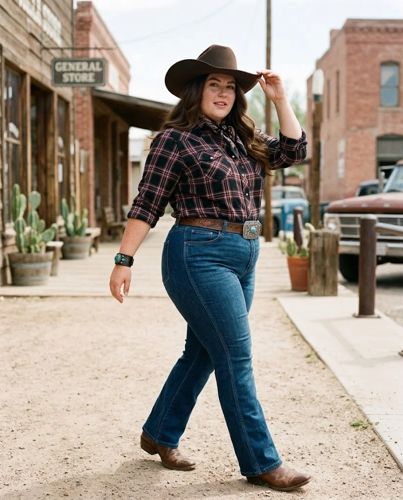 Western Cowgirl with Jeans and Boots Plus Size Halloween Outfit