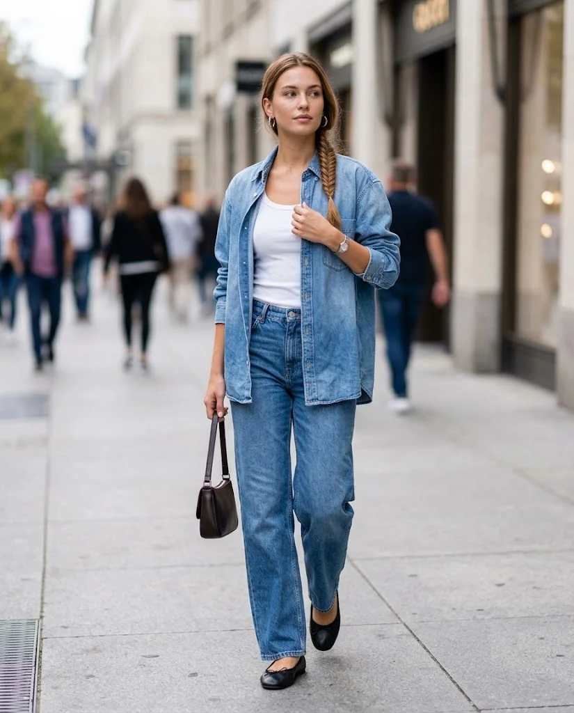 20 Wide Leg Jeans Outfits for Fall That Look Effortlessly Chic 10 Wide Leg Jeans with a Boxy Denim Shirt Wide Leg Jeans Fall Outfit