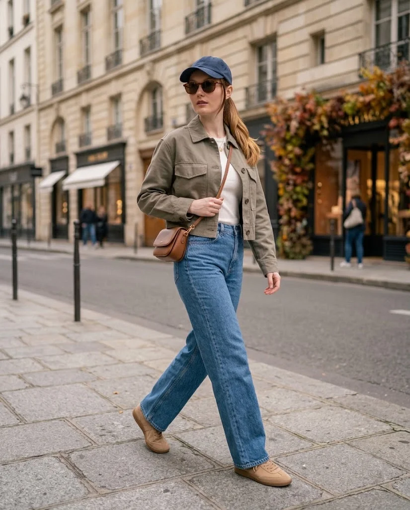 20 Wide Leg Jeans Outfits for Fall That Look Effortlessly Chic 7 Wide Leg Jeans with a Cropped Utility Jacket Wide Leg Jeans Fall Outfit
