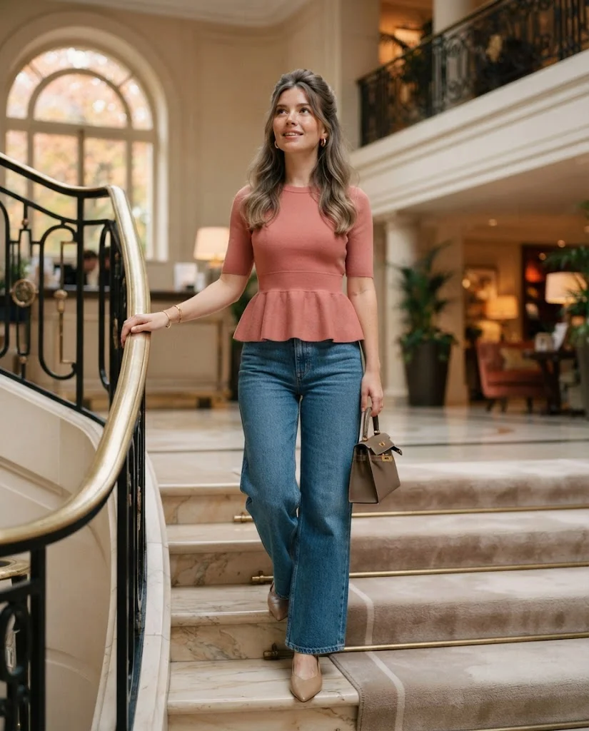 20 Wide Leg Jeans Outfits for Fall That Look Effortlessly Chic 12 Wide Leg Jeans with a Peplum Knit Top Wide Leg Jeans Fall Outfit