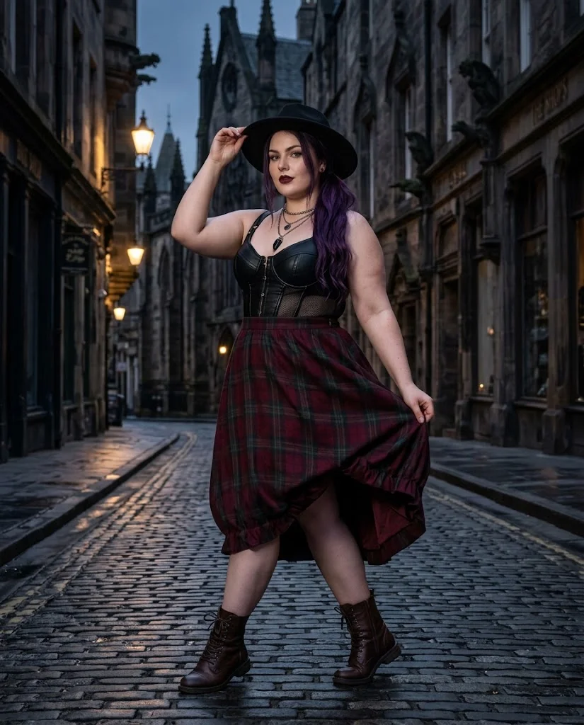 Witchy Plaid Skirt with Corset-Style Top Plus Size Halloween Outfit