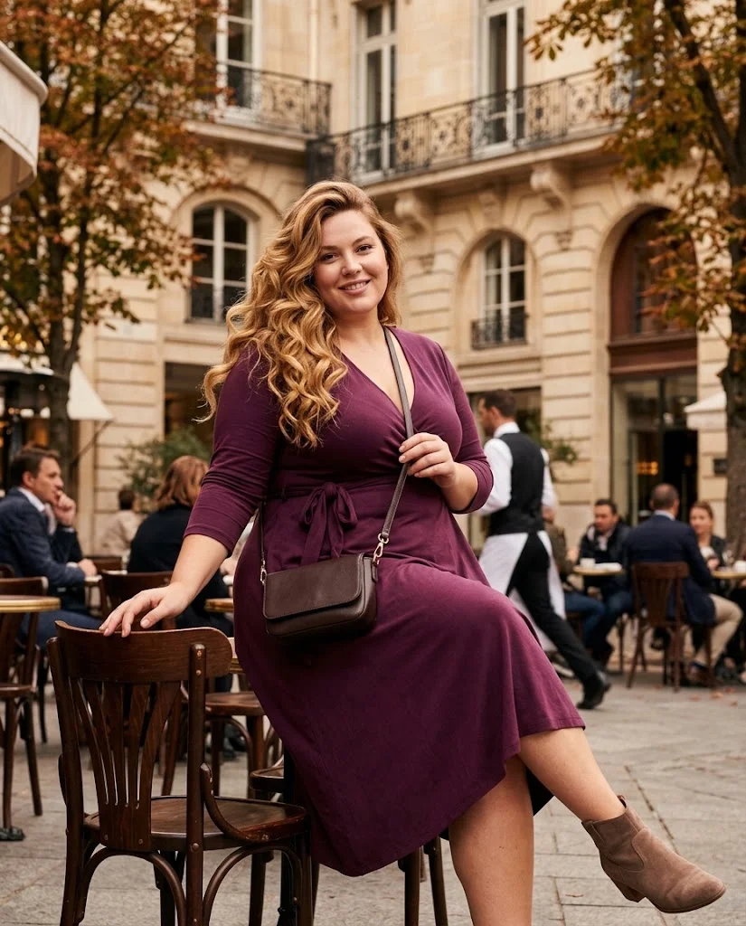 Wrap Midi Dress with Suede Ankle Boots Plus Size October Outfit