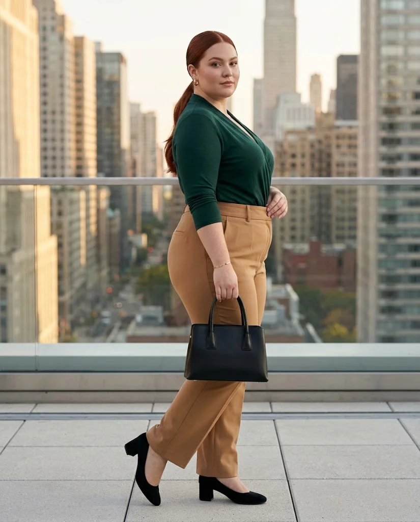 Wrap Top with Straight-Leg Trousers Plus Size October Outfit