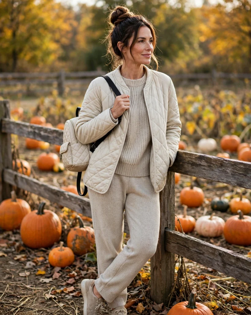 Matching Knit Set with Comfortable Sneakers Mom Pumpkin Patch Outfit
