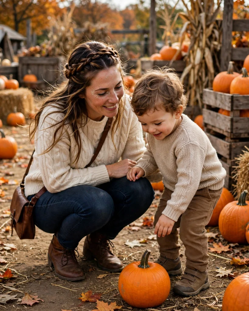 Mom and Toddler Coordinated Neutral Outfits Mom Pumpkin Patch Outfit